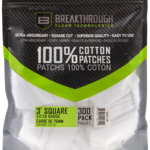 Breakthrough Clean 3″ Square Cotton Patches — 12/16 Gauge, 300 Pack
