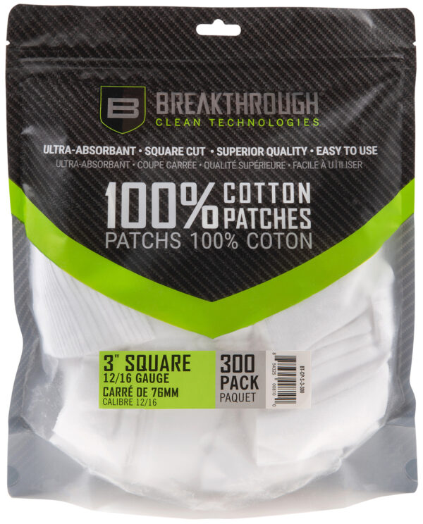 Breakthrough Clean 3″ Square Cotton Patches — 12/16 Gauge, 300 Pack
