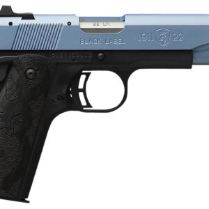 Browning 051897490 1911 Black Label Full Size Frame 22 LR 10+1, 4.25″ Matte Stainless Steel Barrel, Polar Blue Cerakote Serrated Slide, Matte Black Polymer Frame w/Beavertail, Black Laminate Wood Grip