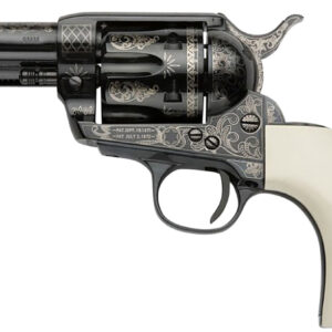 Pietta GW9LLE312NMUI Great Western II Liberty 9mm Luger 6rd 3.50″ Blued Engraved Octagon Steel Barrel & Cylinder, Blued Engraved Steel Frame, Ultra Ivory w/Engraved Liberty Eagle Grip, Exposed Hammer