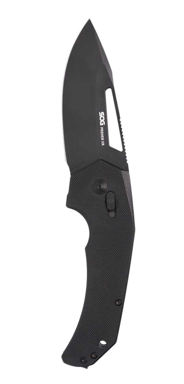 155806 S.O.G SOG12250157 Prohen XR 3.35″ Folding Drop Point Plain Black TiNi Cryo D2 Steel Blade, Black Textured G10 Handle