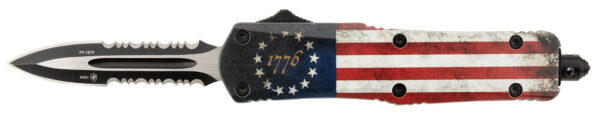 156602 Templar Knife SBRF431 Gen II Betsy Ross Flag Small 2.75″ OTF Dagger Part Serrated 440C SS Blade, 4.25″ Betsy Ross Flag Aluminum Handle, Glass Breaker