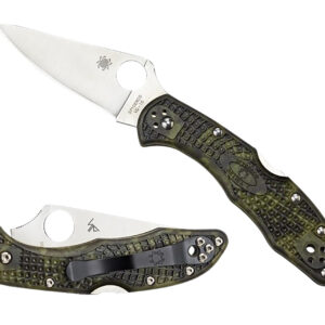 Spyderco C11ZFPGR Delica 4 Lightweight 2.90″ Folding Plain Satin VG-10 SS Blade/Zome Green Bi-Directional Texturing FRN Handle Includes Pocket Clip