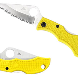 Spyderco LYLP3 Ladybug 3 Salt 1.94″ Folding Plain Stonewashed H2 Steel Blade/Marine Yellow Bi-Directional Texturing FRN Handle
