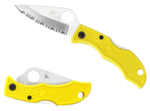 158095 Spyderco LYLP3 Ladybug 3 Salt 1.94″ Folding Plain Stonewashed H2 Steel Blade/Marine Yellow Bi-Directional Texturing FRN Handle