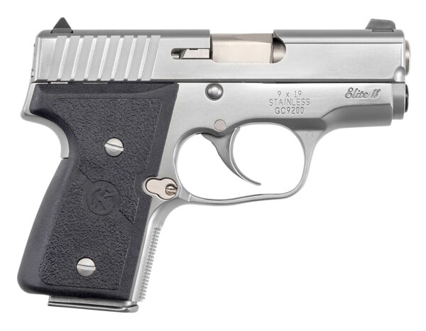 16142 Kahr Arms M9098A MK Elite 9mm Luger Caliber with 3″ Barrel, 6+1 or 7+1 Capacity, Overall Polished Stainless Steel, Serrated Slide & Textured Wraparound Black Nylon Grip
