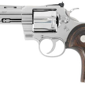 Colt Mfg PYTHONSP4WFTG Python Target 357 Mag/38 Special 6 Shot 4.25″ Polished Stainless Steel Recessed Target Vent Rib Barrel, Cylinder & Frame, Walnut w/Medallion Grip, Exposed Hammer