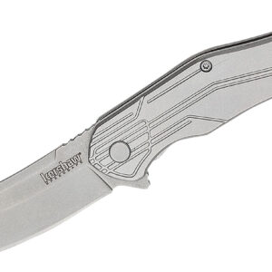 Kershaw 1380X Husker  EDC 3″ Folding Trailing Point Plain Bead Blasted 8Cr13MoV SS Blade, Stonewashed Stainless Steel Handle, Clamshell Packaging