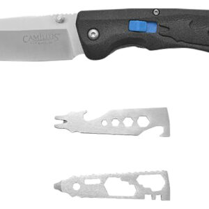 Camillus 19368 Inject  3.25″ Folding Drop Point Silver Carbonitride Titanium D2 Steel Blade, Black Textured Carbon Fiber Handle