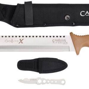 Camillus 19236-003 Carnivore  12″ Silver Ti Bonded 440 SS Blade, Brown ABS Handle, 18″ Long  Includes Sheath