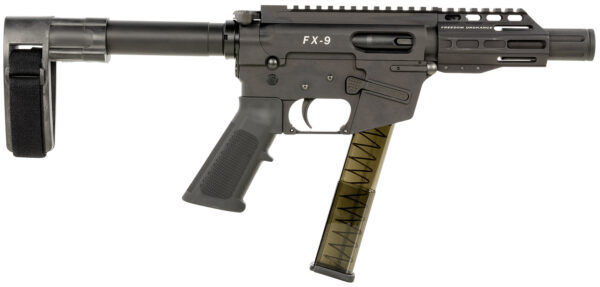 FREEDOM ORDNANCE FX9P4SBM FX-9  9mm Luger 31+1 4″ Black Nitride Steel Barrel, M-LOK Handguards, Black Anodized Aluminum Picatinny Rail Receiver, Black SB Mini Brace, AR15 Grip