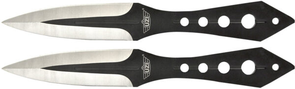 Uzi Accessories UZKTRWTZP Throwing Knives  Two Fixed Plain Black/Silver Stainless Steel Blade, Black Stainless Steel Handle, Includes Nylon Holster
