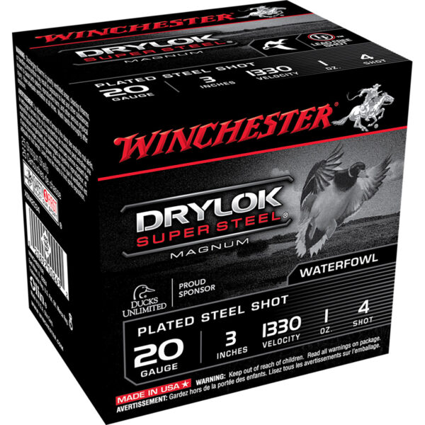 1701220_1 Winchester Drylok Magnum Plated Load 20 ga. 3 in. 1 oz. 4 Shot 25 rd.