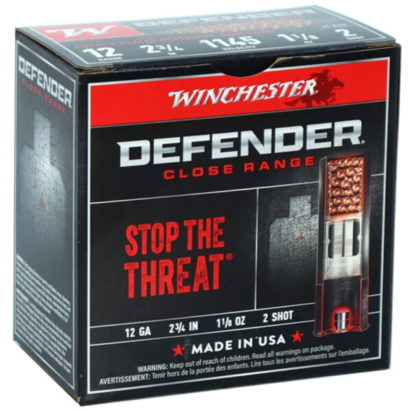 Winchester Defender Close Range 12 Gauge Ammo 2 3/4 Winchester Defender Load 12 ga. 2.75 in. 1 1/8 oz. 2 Shot 25 rd.