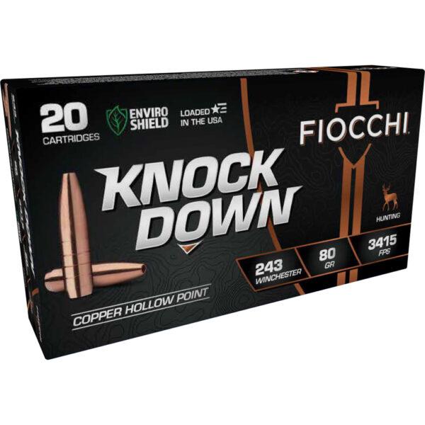 1707560_1 Fiocchi Knock Down Rifle Ammo 243 Win. 80 gr. Copper HP 20 rd.