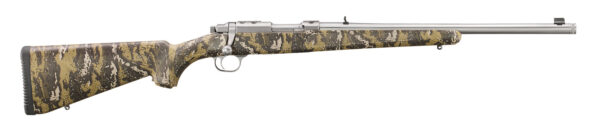 Ruger 7420 77/357  357 Mag 5+1 18.50″ Brushed Stainless Threaded Barrel, Brushed Stainless Integral Scope Mount, Fixed Desolve Bare Reduced Camo Synthetic Stock, Thread Protector