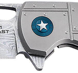 Boker 01BO910DAM P-51 Damast  3.35″ Drop Point Plain Silver Acid Etch Damascus Blade Titanium Handle