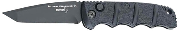 Boker 01KALS101  Kalashnikov 3.35″ Tanto Plain Black D2 Steel Blade Aluminum Handle
