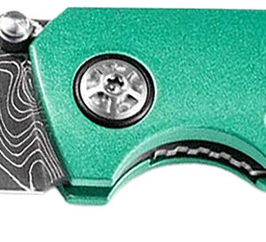 Boker 111102DAM   3.22″ Drop Point Plain Damascus Blade Green Aluminum Handle