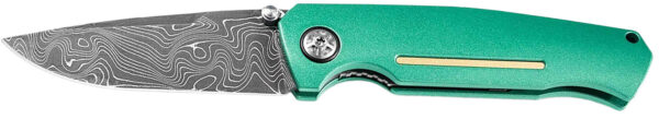 172532 Boker 111102DAM 3.22″ Drop Point Plain Damascus Blade Green Aluminum Handle