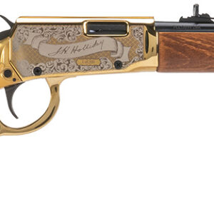 Rossi RL22181WDGDH Rio Bravo Doc Holiday 22 LR 15+1 18″ Polished Black Oxide Alloy Steel Barrel, Gold Engraved Aluminum Receiver, Fixed Hardwood Stock