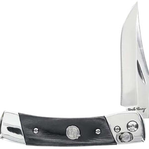 Uncle Henry 1222001 Smokey  2.90″ Folding Plain 7Cr17MoV SS Blade, Black/SS Wood Laminate Handle