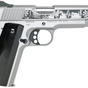 Cnc Firearms CNCWESTSPIRIT Kimber 1911 Western Spirit 45 ACP 7+1 5″ Stainless Steel Barrel, Serrated w/Engraved Scrollwork Slide, Black Buffalo Horn Grip
