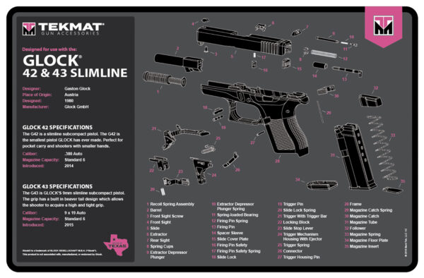 177694 TekMat TEKR17GLOCKG3PNK Glock Gen 3 Cleaning Mat Pink Rubber 11″x17″ Glock Gen 3 Parts Diagram