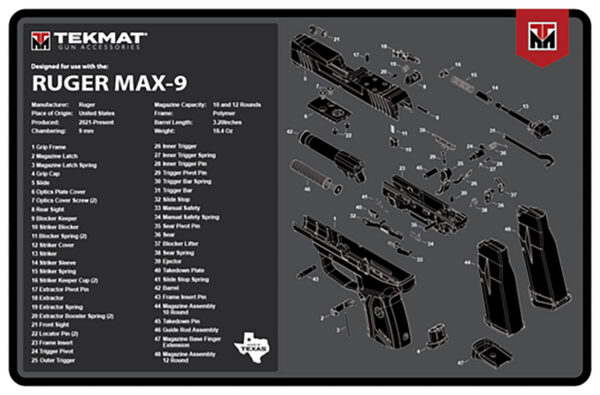 177702 TekMat Ruger Max 9 Cleaning Mat Black/White 11×17