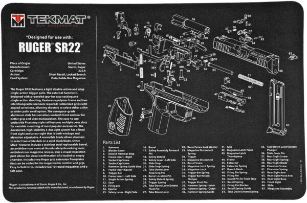TekMat Ruger SR22 11×17 Neoprene Bench Mat