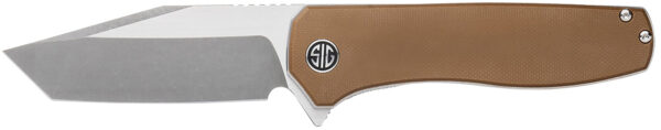 178316 Sig Sauer Knives XI SBRN Xiphos 3.40″ Folding Modified Tanto Plain Dark Acid Stonewash/Satin Nitro-V Blade, 4.20″ Coyote Brown G10 Handle