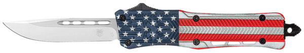 CobraTec Knives SUSACTK1SDNS CTK-1 American Flag Small 2.75″ OTF Drop Point Plain D2 Steel Blade, 4.25″ Red/White/Blue Flag Cerakote Aluminum Alloy Handle