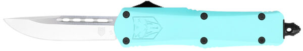 CobraTec Knives STBFS3DNS FS-3  Small 2.75″ OTF Drop Point Plain D2 Steel Blade, 4.25″ Mint Blue Aluminum Alloy Handle
