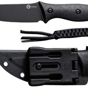 Civivi Knives C23041-1 Stormridge  3.92″ Fixed Straight Back Plain Black Stonewashed Nitro-V Steel Blade, Black Textured G10 Handle