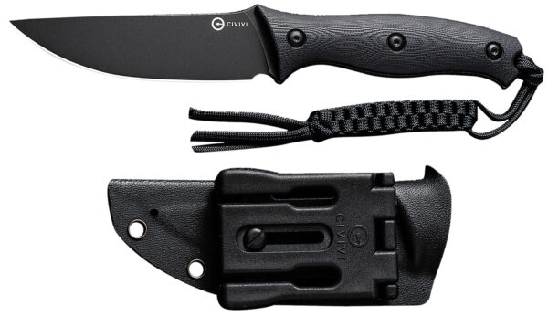 179382 Civivi Knives C23041-1 Stormridge 3.92″ Fixed Straight Back Plain Black Stonewashed Nitro-V Steel Blade, Black Textured G10 Handle