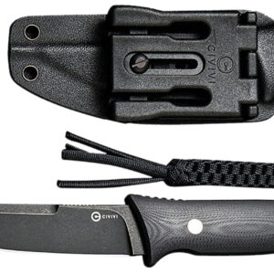 Civivi Knives C19046-3 Tamashii  4.07″ Fixed Straight Back Plain Black Stonewashed D2 Steel Blade, 4.73″ Black Textured G10 Handle