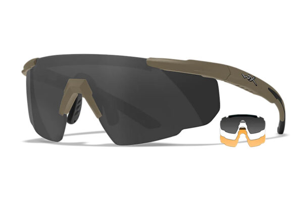 180303 Wiley X 308T Saber Advanced — Smoke Gray/Clear Lenses, Matte Tan