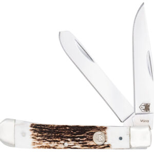 CobraTec Knives CTTDTRPSTAG Trapper  Folding 2.88″ Clip Point, 2.94″ Spey Plain Polished VG-10 SS Blades, 4.44″ Stag Bone Scales/SS Handle