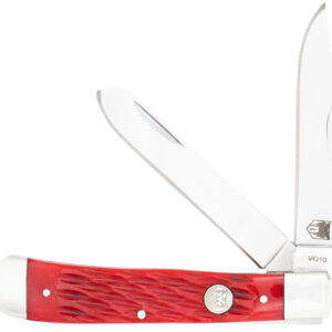 CobraTec Knives CTTDTRPREDBN Trapper  Folding 2.88″ Clip Point, 2.94″ Spey Plain Polished VG-10 SS Blades, 4.44″ Red Bone Scales/SS Handle