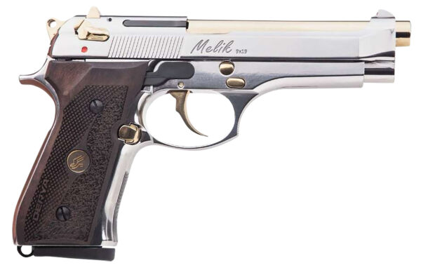Derya Firearms 15L.MELIK9.NG.TR Melik  9mm Luger 15+1 4.90″ Gold TiN Steel Barrel, Black Melonite Serrated Steel Slide,  Black Aluminum Frame, Black Polymer Grip