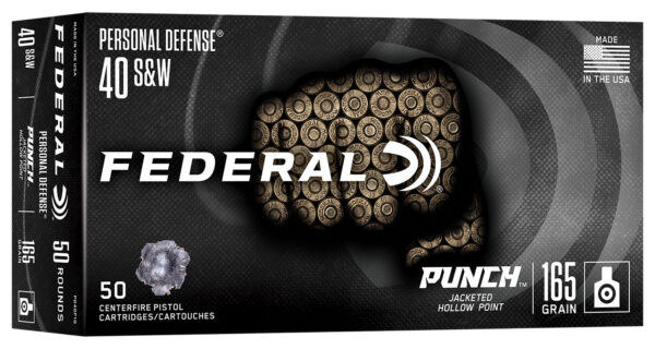 182391 Federal PD40P1G Punch 40S&W 165gr Jacketed Hollow Point 50 Per Box/10 Case