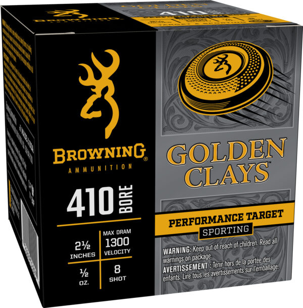 182661 Browning Ammo BGC418 Golden Clays 410Bore 2.50″ 1/2oz 8Shot 25 Per Box/10 Case