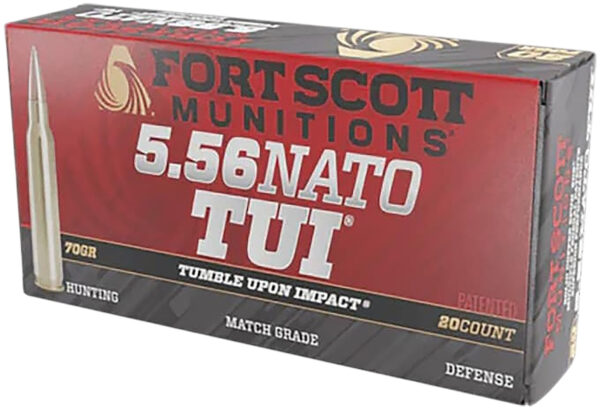 182980 Fort Scott Munitions 556-070-SCV2 Tumble Upon Impact (TUI) 5.56mm 70gr Solid Copper Spun 20 Per Box/25 Case