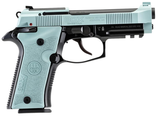 183023 Beretta USA SPEC0714A 80X Cheetah Micro-Compact Frame 380 ACP 13+1 4.40″ Black Barrel, Blue Steel Optic Ready/Serrated Slide, Blue Aluminum Frame w/Beavertail & Picatinny Rail, Vertec Grip