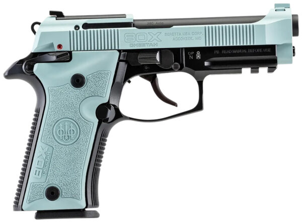 183024 Beretta USA SPEC0715A 80X Cheetah Tactical Micro-Compact Frame 380 ACP 10+1 4.40″ Black Barrel, Blue Steel Optic Ready/Serrated Slide, Blue Aluminum Frame w/Beavertail & Picatinny Rail, Vertec Grip