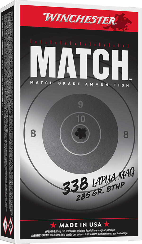 183463 Winchester Ammo S338LM2 Match 338LapuaMag 285gr Boat Tail Hollow Point 20 Per Box/10 Case