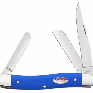Case 16402 Stockman  Medium Folding Clip Point/Sheepsfoot/Spey Plain Carbon Steel Blade, Smooth Royal Blue Synthetic Handle
