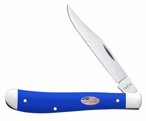 185166 Case 16403 Trapper Slimline 3.25″ Folding Clip Point Plain Mirror Polished Carbon Steel Blade, Smooth Royal Blue Synthetic Handle