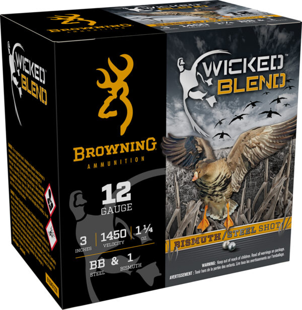 187123 Browning Ammo B193431230 Wicked Blend 12Gauge 3″ 1 1/4oz BB/1BI Shot 25 Per Box/10 Case