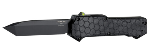 187510 Hogue 34021 Compound 3.50″ OTF Tanto Plain Black PVD CPM 30CV SS Blade, Black Textured Aluminum/G10 Handle